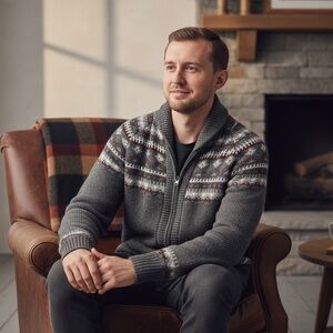 Vintage Far West Fair Isle Wool Blend Cardigan Gray Size L